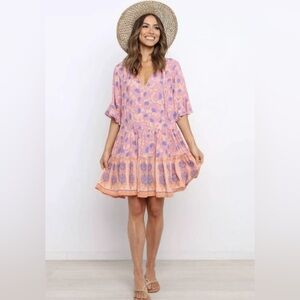 Petal and Pup Charlton Dress Pink Multicolored Boho Wmn’s Sz 8 Flowy Peasant